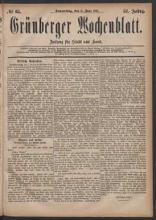 Gr&uuml;nberger Wochenblatt: Zeitung f&uuml;r Stadt und Land, No. 65. (2. Juni 1881)