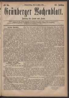 Grünberger Wochenblatt: Zeitung für Stadt und Land, No. 65. (2. Juni 1881)