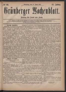 Grünberger Wochenblatt: Zeitung für Stadt und Land, No. 69. (14. Juni 1881)