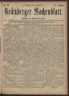 Grünberger Wochenblatt: Zeitung für Stadt und Land, No. 72. (21. Juni 1881)