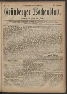 Grünberger Wochenblatt: Zeitung für Stadt und Land, No. 73. (23. Juni 1881)
