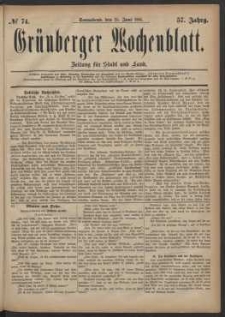 Grünberger Wochenblatt: Zeitung für Stadt und Land, No. 74. (25. Juni 1881)