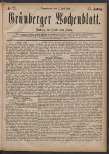 Gr&uuml;nberger Wochenblatt: Zeitung f&uuml;r Stadt und Land, No. 77. (2. Juli 1881)