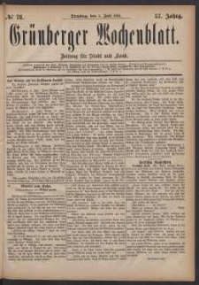 Gr&uuml;nberger Wochenblatt: Zeitung f&uuml;r Stadt und Land, No. 78. (5. Juli 1881)