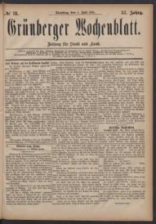 Grünberger Wochenblatt: Zeitung für Stadt und Land, No. 78. (5. Juli 1881)