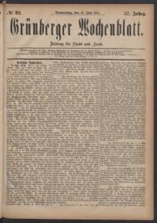 Grünberger Wochenblatt: Zeitung für Stadt und Land, No. 82. (14. Juli 1881)