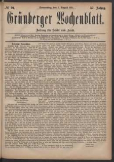 Grünberger Wochenblatt: Zeitung für Stadt und Land, No. 91. (4. August 1881)