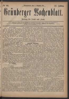 Gr&uuml;nberger Wochenblatt: Zeitung f&uuml;r Stadt und Land, No. 92. (6. August 1881)