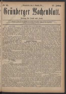 Grünberger Wochenblatt: Zeitung für Stadt und Land, No. 92. (6. August 1881)
