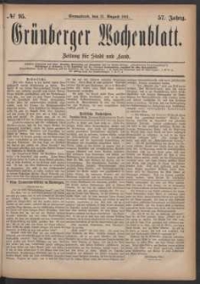 Gr&uuml;nberger Wochenblatt: Zeitung f&uuml;r Stadt und Land, No. 95. (13. August 1881)