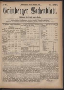 Grünberger Wochenblatt: Zeitung für Stadt und Land, No. 97. (18. August 1881)