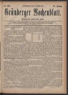 Grünberger Wochenblatt: Zeitung für Stadt und Land, No. 100. (25. August 1881)