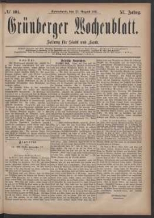 Gr&uuml;nberger Wochenblatt: Zeitung f&uuml;r Stadt und Land, No. 101. (27. August 1881)