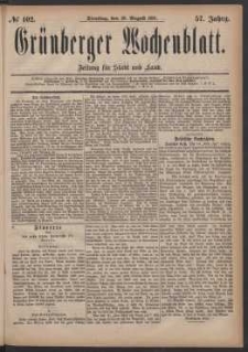 Grünberger Wochenblatt: Zeitung für Stadt und Land, No. 102. (30. August 1881)