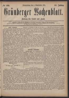 Gr&uuml;nberger Wochenblatt: Zeitung f&uuml;r Stadt und Land, No. 103. (1. September 1881)