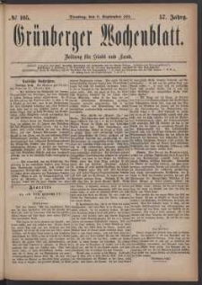 Gr&uuml;nberger Wochenblatt: Zeitung f&uuml;r Stadt und Land, No. 105. (6. September 1881)