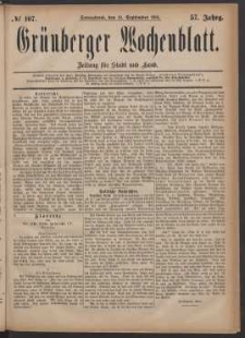 Gr&uuml;nberger Wochenblatt: Zeitung f&uuml;r Stadt und Land, No. 107. (10. September 1881)
