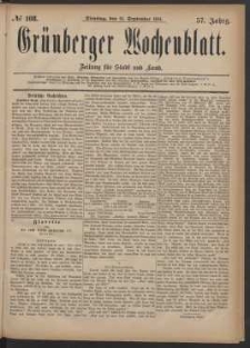 Gr&uuml;nberger Wochenblatt: Zeitung f&uuml;r Stadt und Land, No. 108. (13. September 1881)