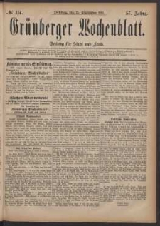 Gr&uuml;nberger Wochenblatt: Zeitung f&uuml;r Stadt und Land, No. 114. (27. September 1881)