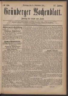 Grünberger Wochenblatt: Zeitung für Stadt und Land, No. 114. (27. September 1881)