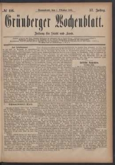 Grünberger Wochenblatt: Zeitung für Stadt und Land, No. 116. (1. Oktober 1881)