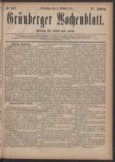 Gr&uuml;nberger Wochenblatt: Zeitung f&uuml;r Stadt und Land, No. 117. (4. Oktober 1881)