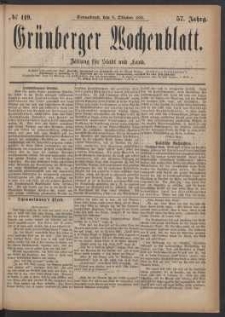 Gr&uuml;nberger Wochenblatt: Zeitung f&uuml;r Stadt und Land, No. 119. (8. Oktober 1881)