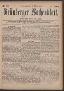 Grünberger Wochenblatt: Zeitung für Stadt und Land, No. 127. (27. Oktober 1881)