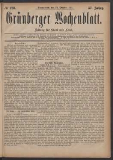 Gr&uuml;nberger Wochenblatt: Zeitung f&uuml;r Stadt und Land, No. 128. (29. Oktober 1881)