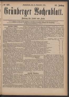 Gr&uuml;nberger Wochenblatt: Zeitung f&uuml;r Stadt und Land, No. 137. (19. November 1881)