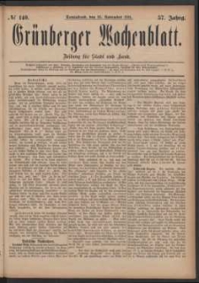 Gr&uuml;nberger Wochenblatt: Zeitung f&uuml;r Stadt und Land, No. 140. (26. November 1881)