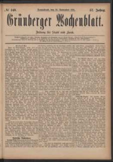 Grünberger Wochenblatt: Zeitung für Stadt und Land, No. 140. (26. November 1881)