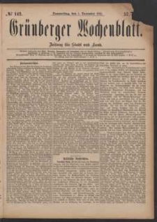 Grünberger Wochenblatt: Zeitung für Stadt und Land, No. 142. (1. December 1881)