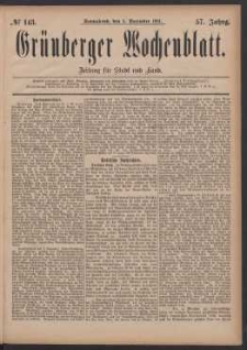 Grünberger Wochenblatt: Zeitung für Stadt und Land, No. 143. (3. December 1881)