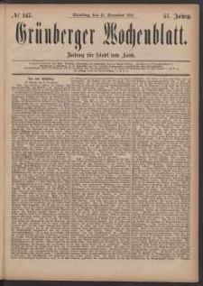 Gr&uuml;nberger Wochenblatt: Zeitung f&uuml;r Stadt und Land, No. 147. (13. December 1881)