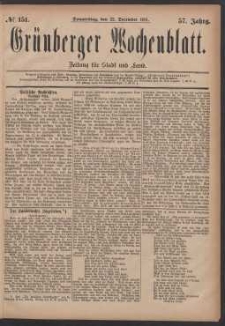Gr&uuml;nberger Wochenblatt: Zeitung f&uuml;r Stadt und Land, No. 151. (22. December 1881)