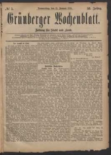 Gr&uuml;nberger Wochenblatt: Zeitung f&uuml;r Stadt und Land, No. 5. (12. Januar 1882)
