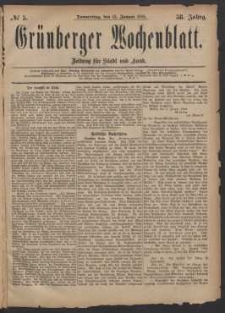 Grünberger Wochenblatt: Zeitung für Stadt und Land, No. 5. (12. Januar 1882)