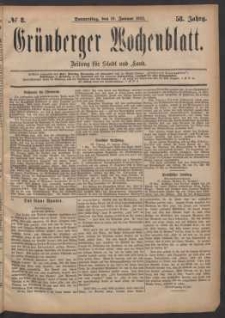 Gr&uuml;nberger Wochenblatt: Zeitung f&uuml;r Stadt und Land, No. 8. (19. Januar 1882)