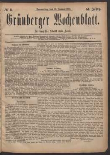 Grünberger Wochenblatt: Zeitung für Stadt und Land, No. 8. (19. Januar 1882)