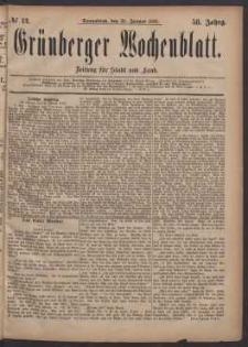 Gr&uuml;nberger Wochenblatt: Zeitung f&uuml;r Stadt und Land, No. 12. (28. Januar 1882)