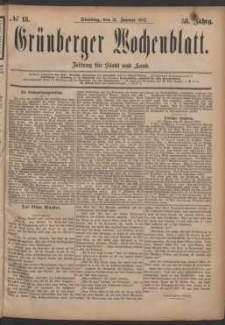 Gr&uuml;nberger Wochenblatt: Zeitung f&uuml;r Stadt und Land, No. 13. (31. Januar 1882)