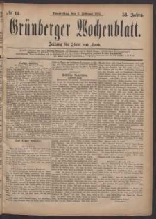 Gr&uuml;nberger Wochenblatt: Zeitung f&uuml;r Stadt und Land, No. 14. (2. Februar 1882)