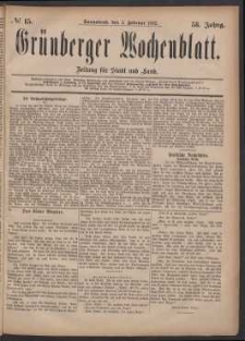 Gr&uuml;nberger Wochenblatt: Zeitung f&uuml;r Stadt und Land, No. 15. (4. Februar 1882)