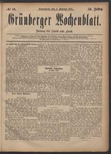 Gr&uuml;nberger Wochenblatt: Zeitung f&uuml;r Stadt und Land, No. 18. (11. Februar 1882)
