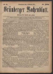 Grünberger Wochenblatt: Zeitung für Stadt und Land, No. 18. (11. Februar 1882)