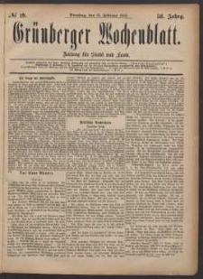 Gr&uuml;nberger Wochenblatt: Zeitung f&uuml;r Stadt und Land, No. 19. (14. Februar 1882)