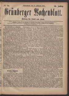 Gr&uuml;nberger Wochenblatt: Zeitung f&uuml;r Stadt und Land, No. 24. (25. Februar 1882)