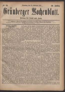 Gr&uuml;nberger Wochenblatt: Zeitung f&uuml;r Stadt und Land, No. 25. (28. Februar 1882)