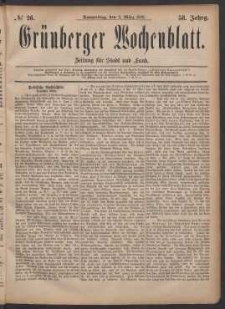 Grünberger Wochenblatt: Zeitung für Stadt und Land, No. 26. (2. März 1882)
